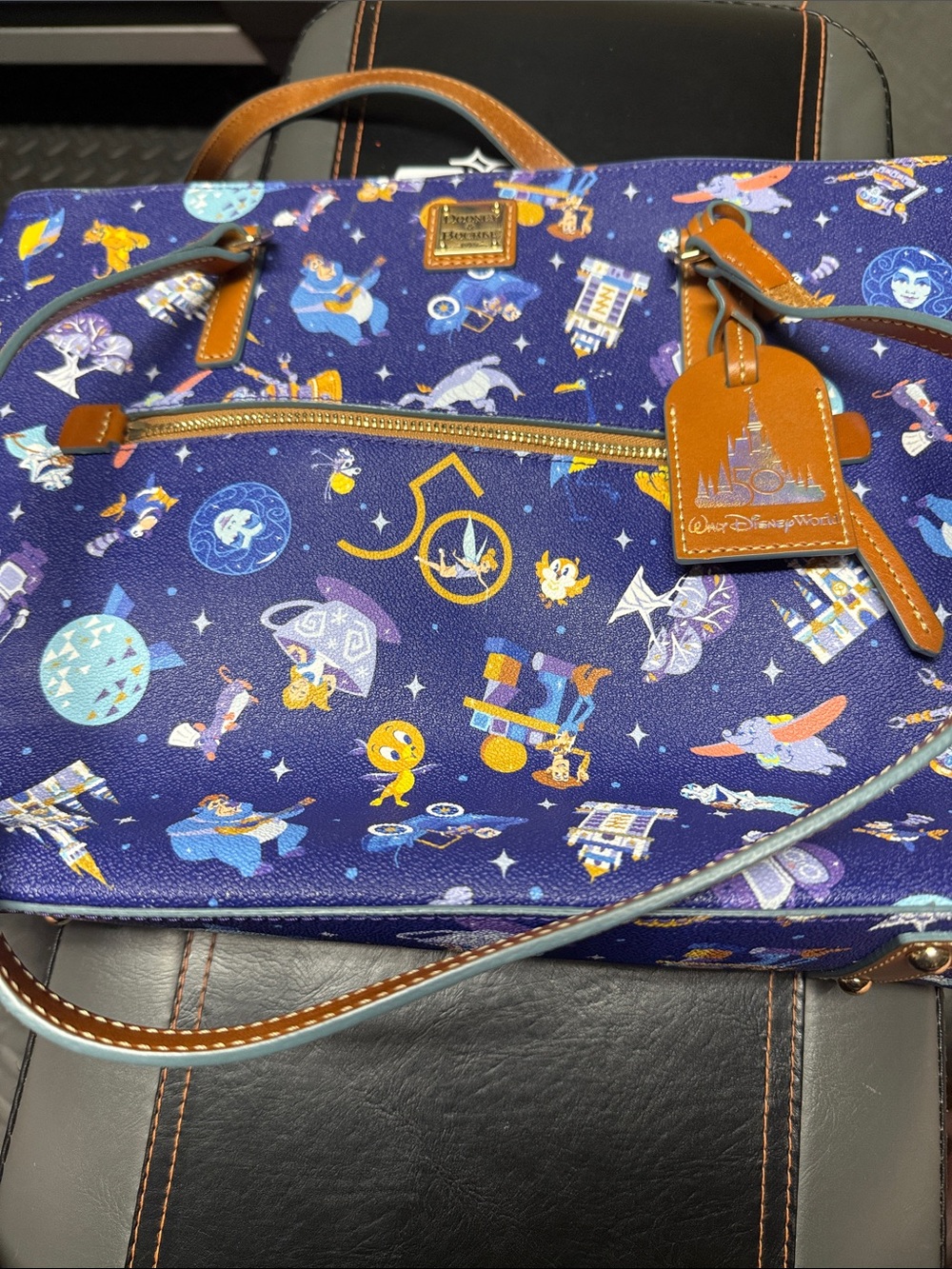 Dooney & Bourke Navy Canvas Disney Character Tote with Tan Trim